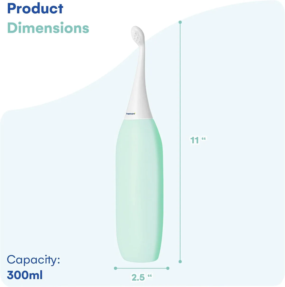 HappyPo Easy-Bidet 2.0 Original: dimensions drawing: 11 inches tall, 2.5 inches wide, 300 ml, photo 6