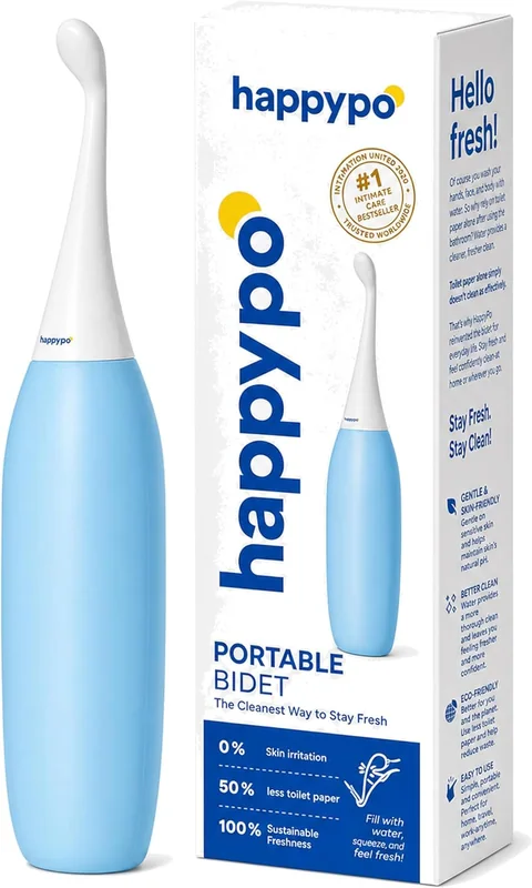 HappyPo Easy-Bidet 2.0 Original, Light Blue with its box