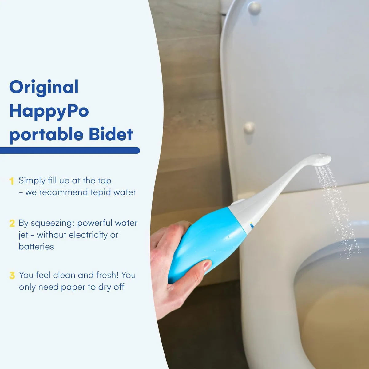 HappyPo Easy-Bidet 2.0 Original: the three steps: fill at the tap, squeeze, pat dry, photo 7